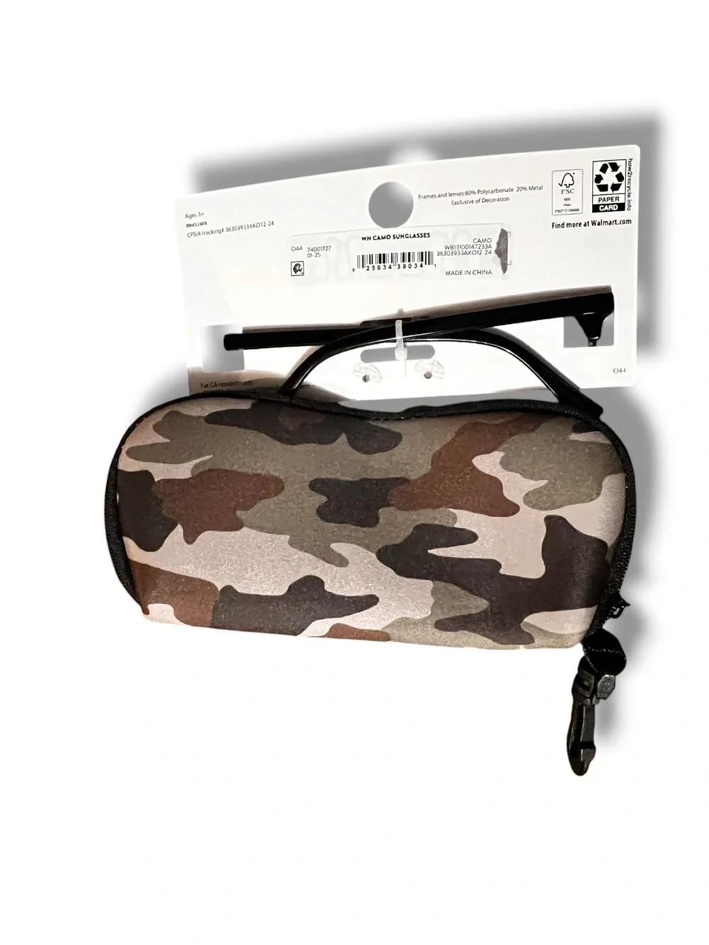 NEW - Wonder Nation - Sunglasses With Case - Black Frames - Camo Print Case D-8